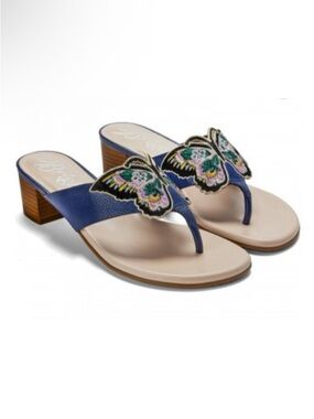 Brighton Karina Leather Embroidered Butterfly Sandals Block Heel Brazil Sz 6.5
